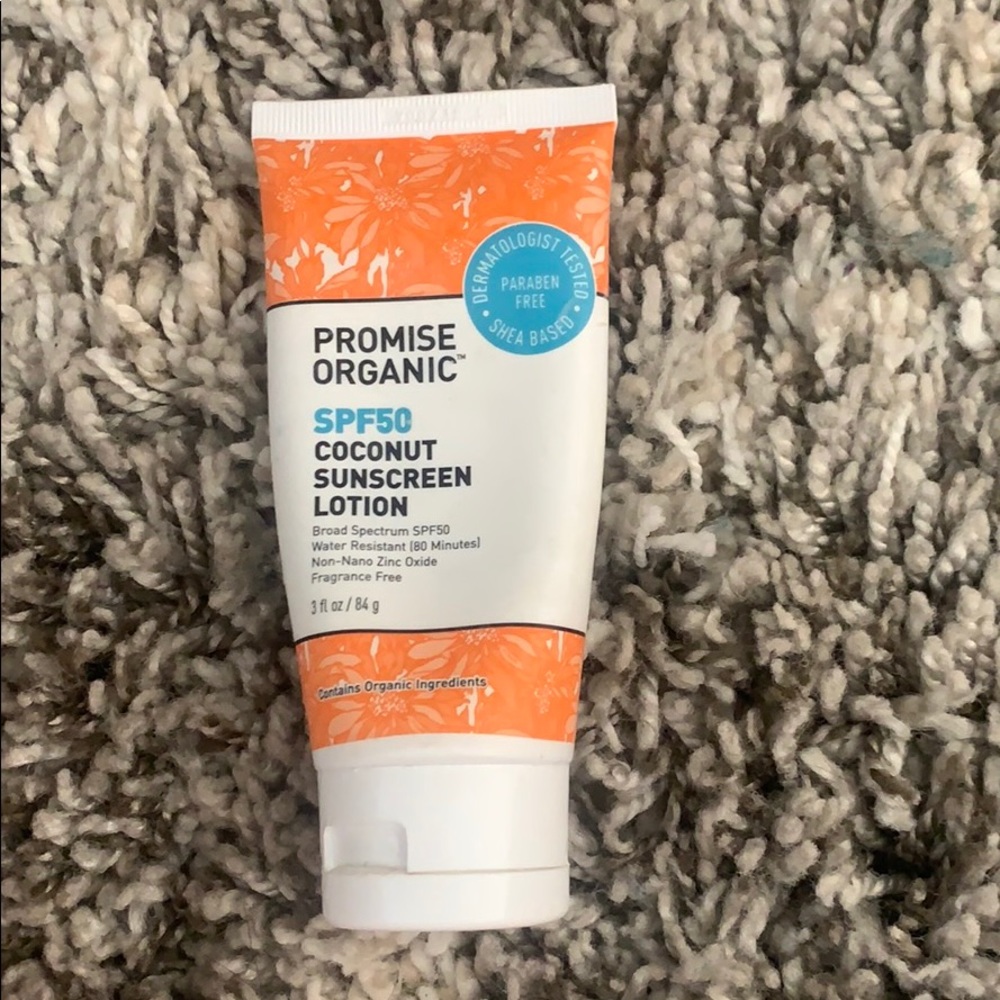 Promise Organic SPF 50 Coconut Sunscreen Lotion.